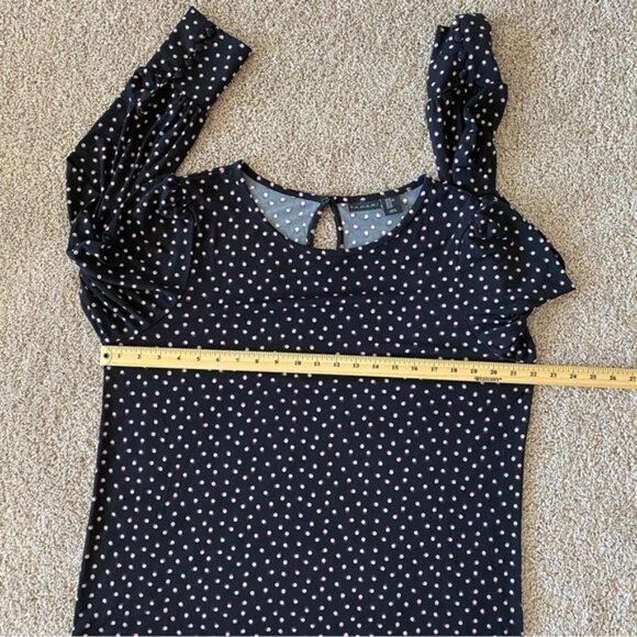 Tahari Blouse Womens XL Black w Pink Purple Polka Dot Long Sleeve Stretch - Picture 4 of 5
